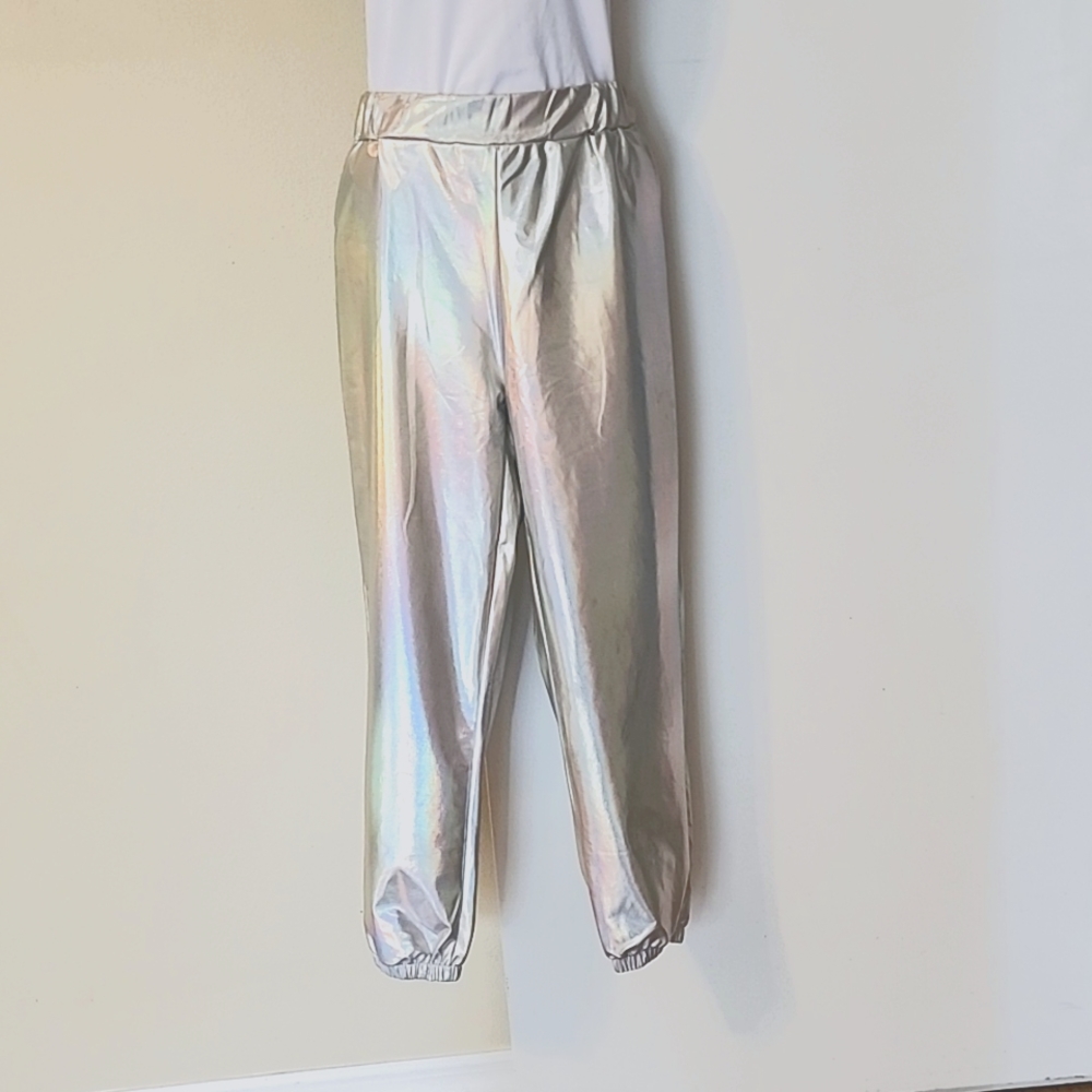 Women's Metallic Shiney Pants, Casual Holographic, size Large - never worn